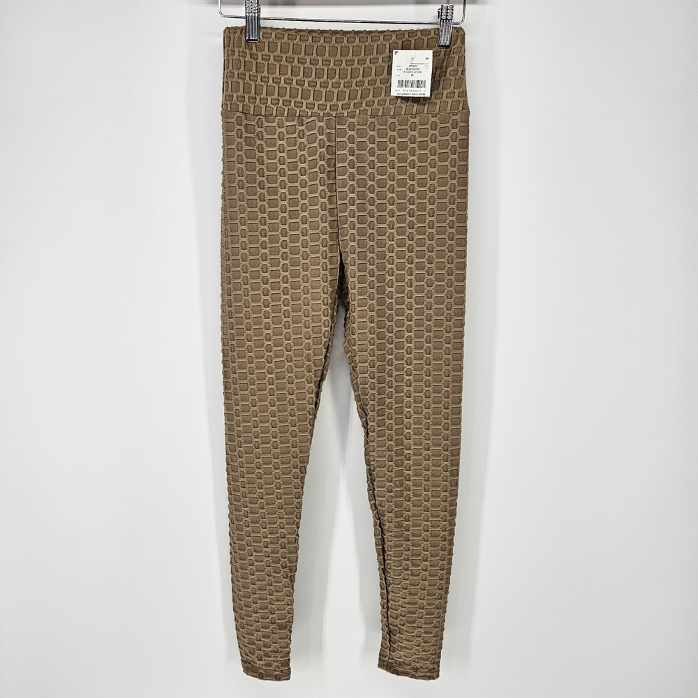 Shosho Honeycomb Scrunch Butt Leggings Taupe Brown Textured High Waist M NEW